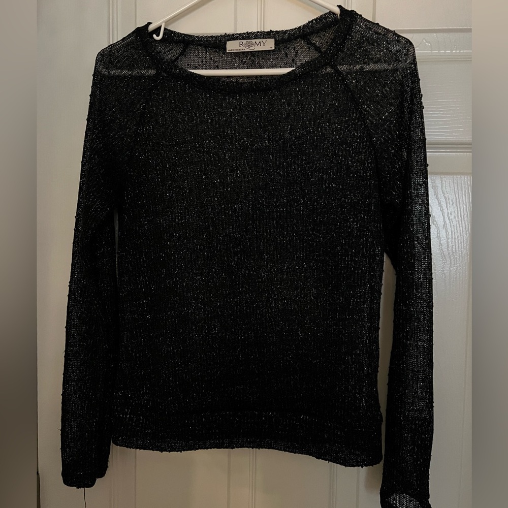 Sheer glitter mesh black sweater top blouse